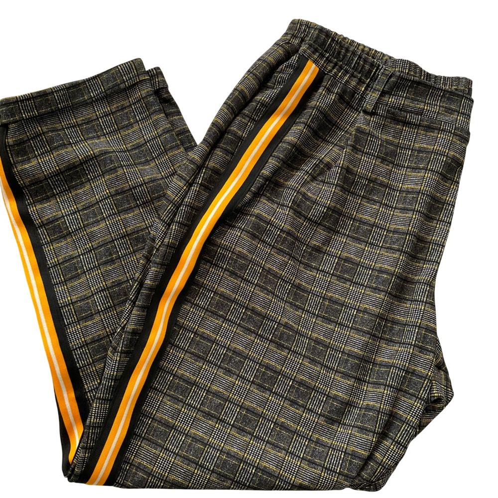 Like An Angel Plaid Trousers 2X Plus Sz Yellow Racing Stripe Stretch Track Pants